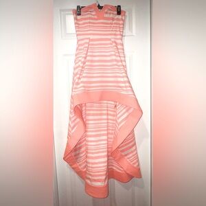 Alexis light orange and White High-Low Sundress Mock Neck Sleeveless